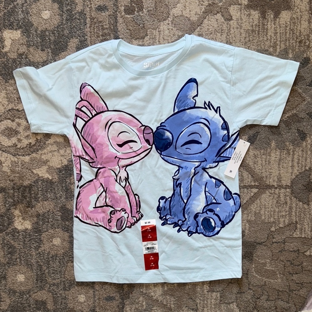 Disney Kids' Blue and Pink Stitch & Angel T-Shirt